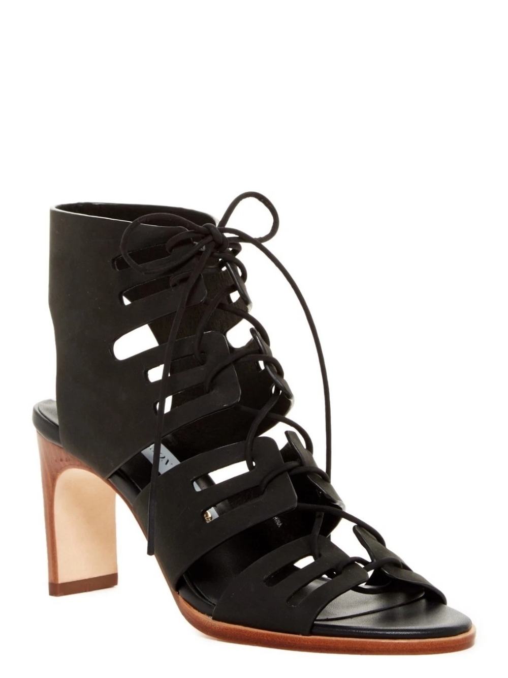 Matt Bernson Miro Heel Sandal Lace Up Gladiator Black Leather, Sz 7 $300, NIB!